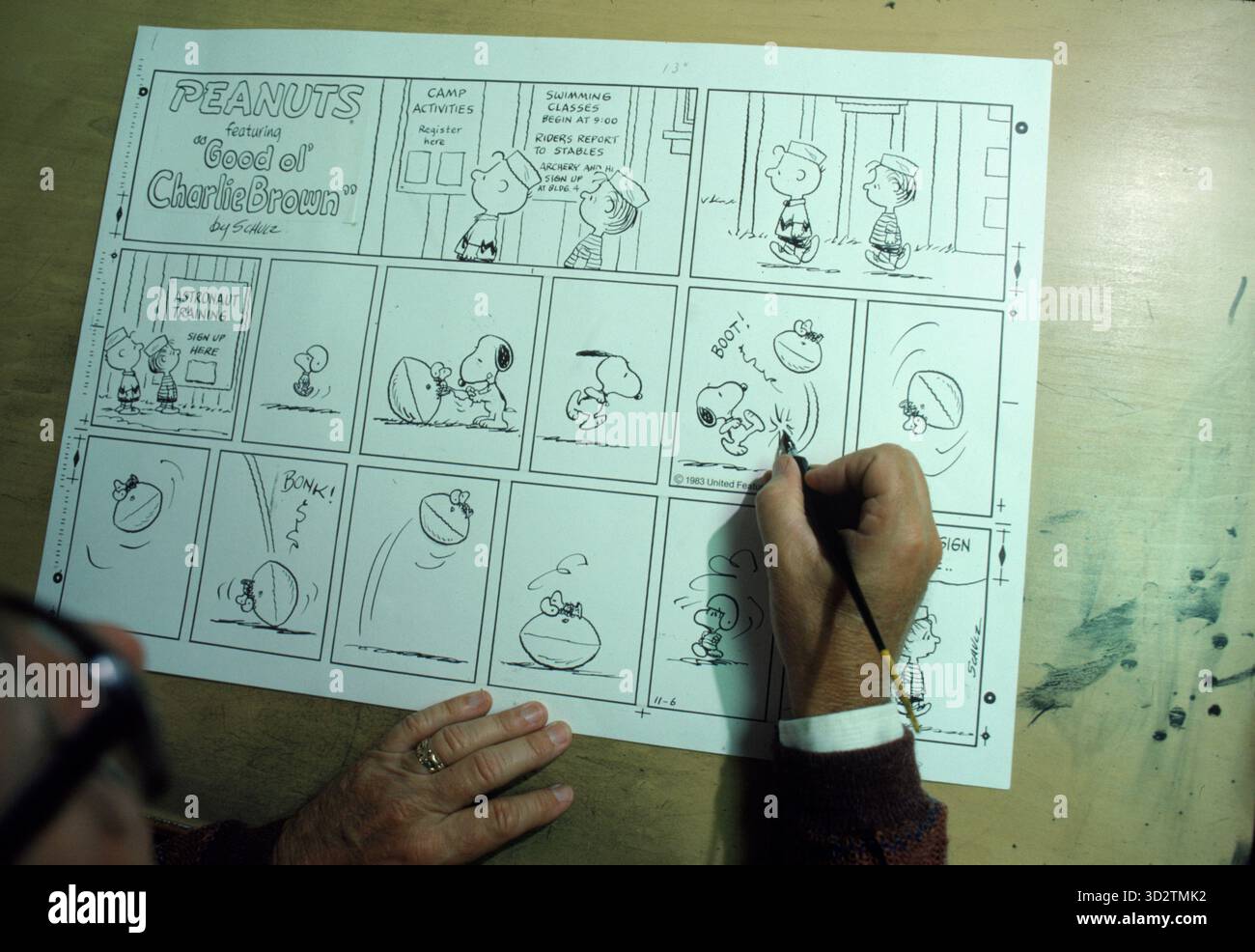 Charles Schulz drawing. He is the originator of the comic