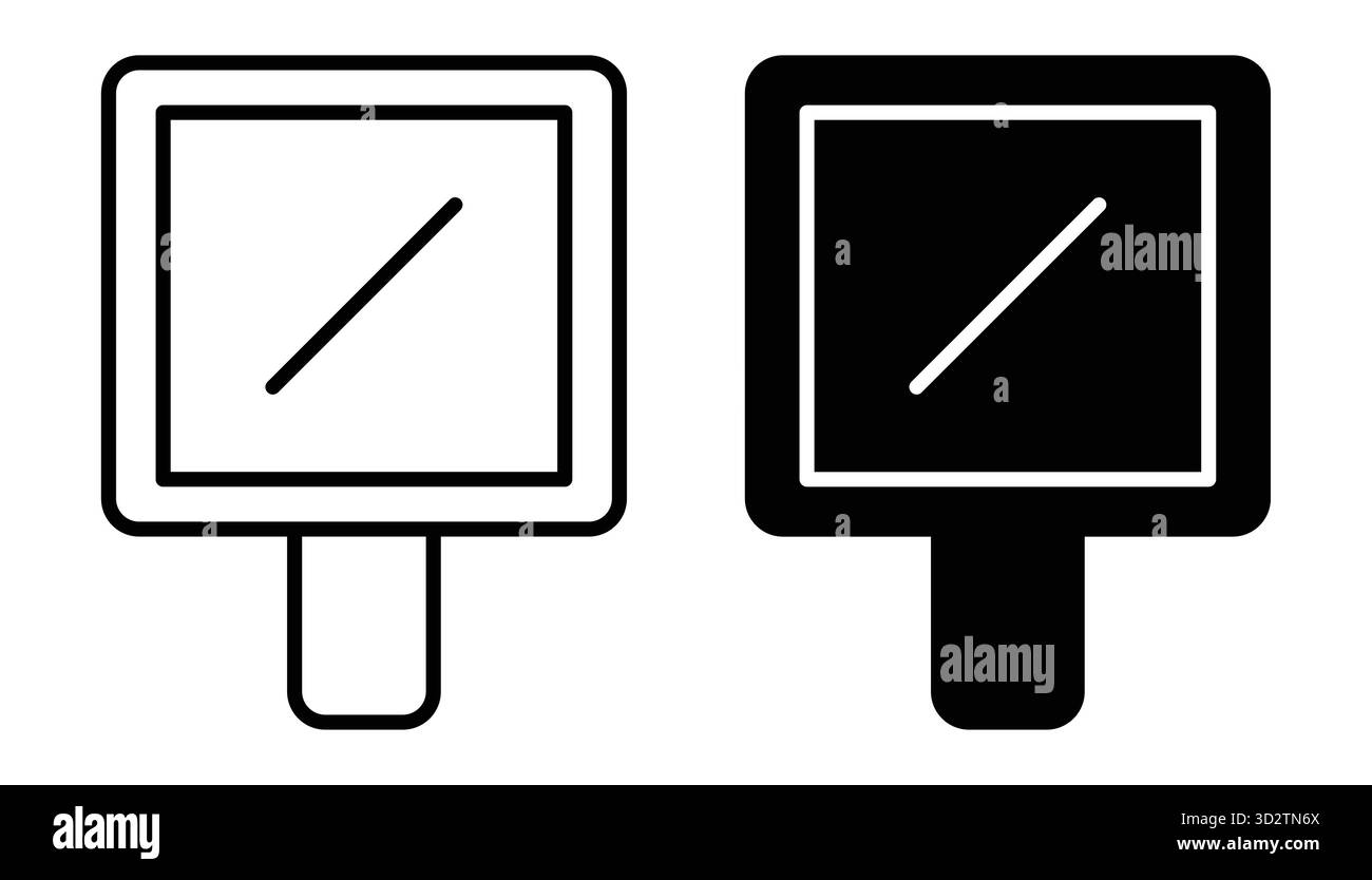 Set of two minimalist signage icons in black and white, illustrating a ...