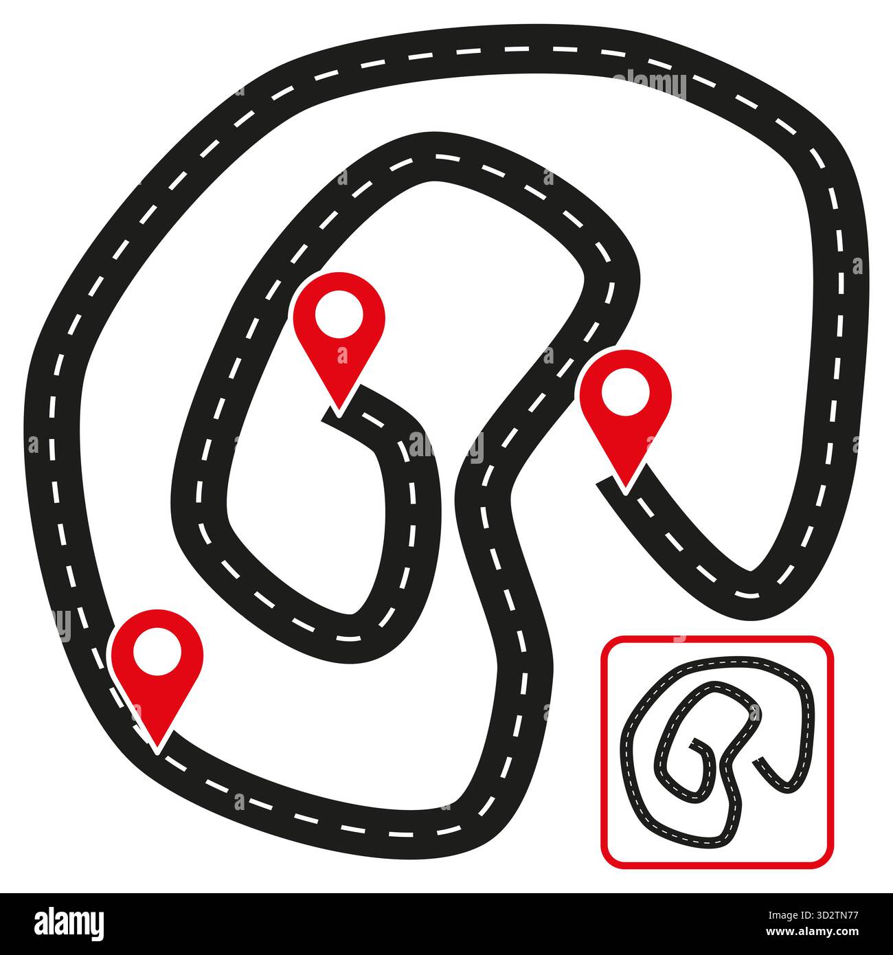 Road map path. Pin pointers placement. Location route Vector ...