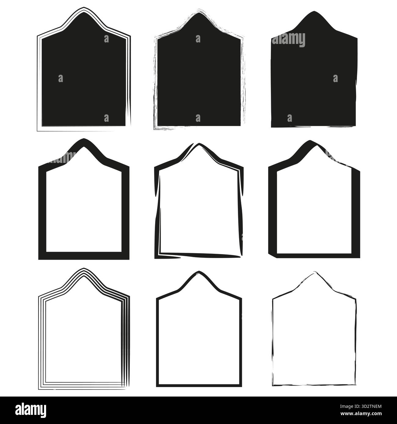 Black outline tags. Silhouette shape set. Label collection element. Vector packaging icons. EPS 10. Stock Vector