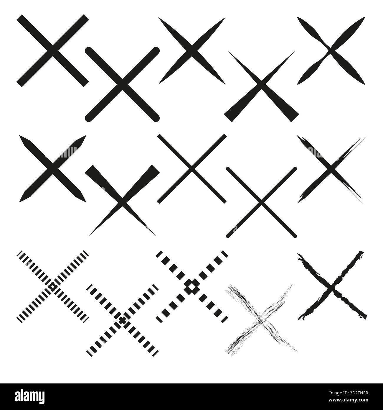 Cross mark pattern. Incorrect rejected Vector signs. Black line elements. Geometric collection shapes. EPS 10. Stock Vector