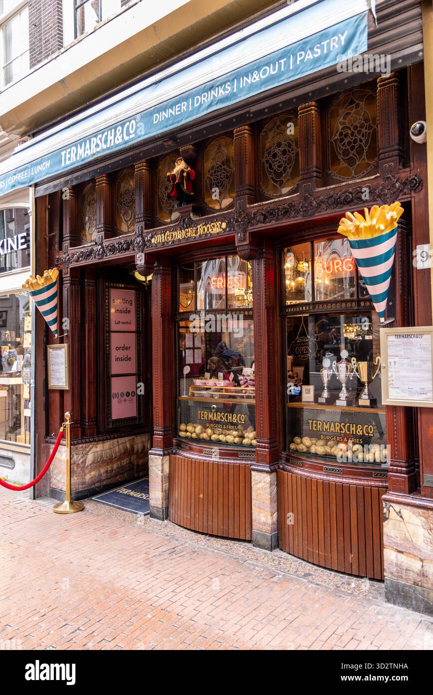 Amsterdam, Netherlands – April 16, 2025: Ter Marsch & Co Burgers & Fries restaurant in the city center, showcasing a popular gourmet burger chain with Stock Photo