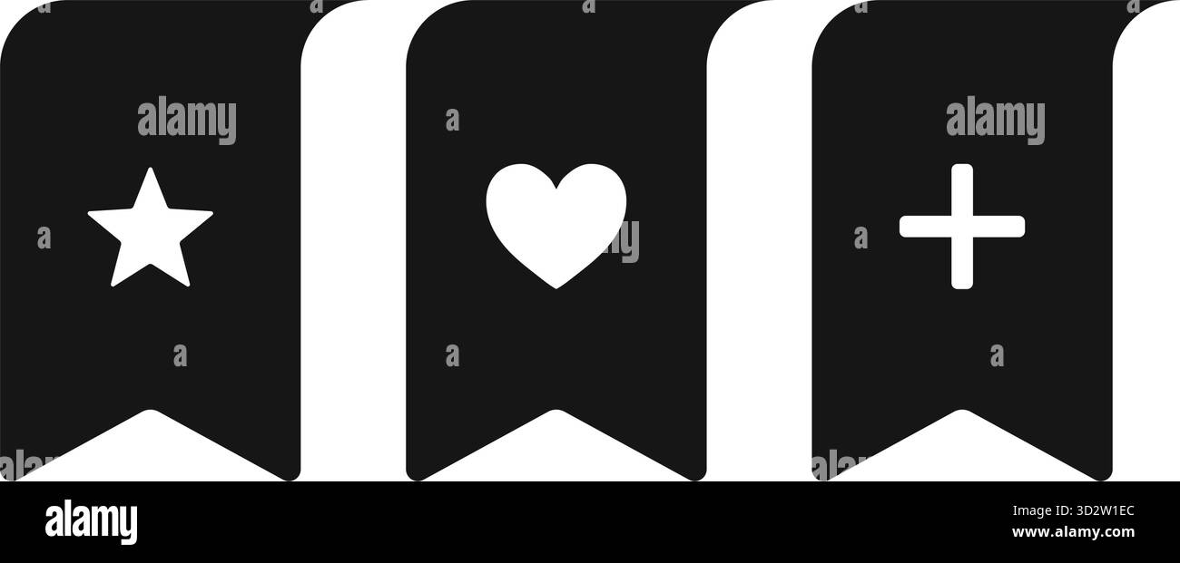 Bookmark badge ribbons in star, heart and plus sign icons. Vector illustration Stock Vector
