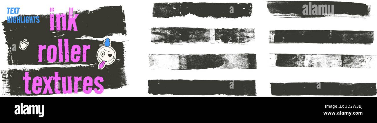 Text Box Rough Ink roller rough textures. Black paint text boxes. Grunge brush stroke ...