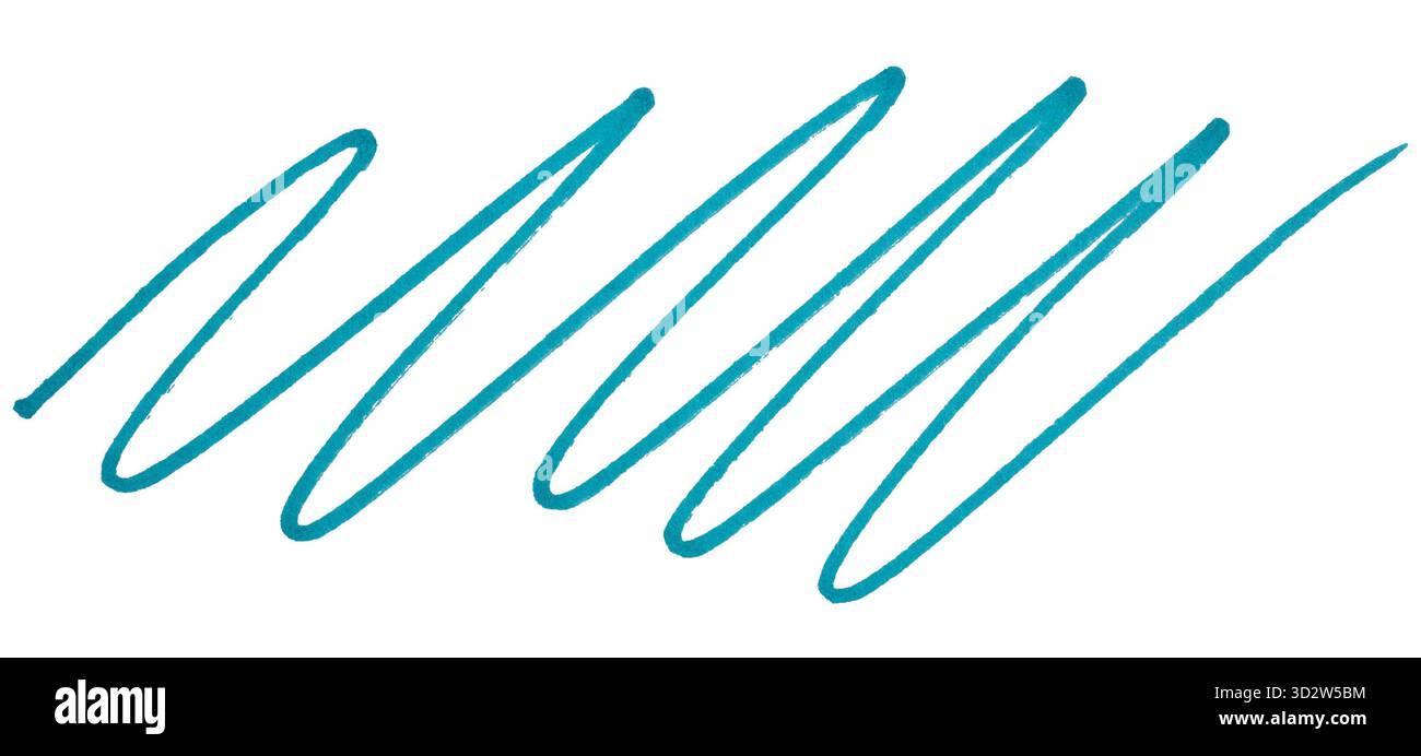 Blue marker zigzag brush strokes isolated on white background Stock Photo