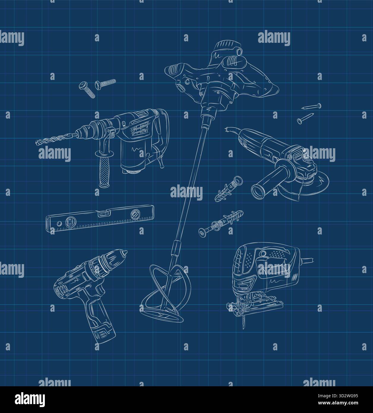 Power construction and repair tools set hammer drill, mortar mixer ...