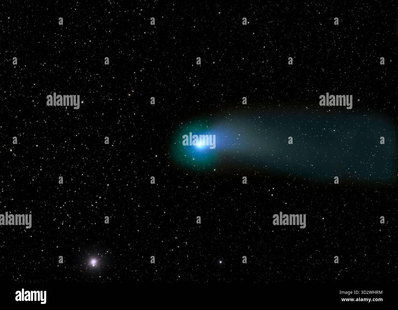 The non-periodic comet C/2022 E3 (ZTF) photographed on March 18th 2022 from Hidra, south-western Norway. The bright star is 88 Tauri, a star system co Stock Photo