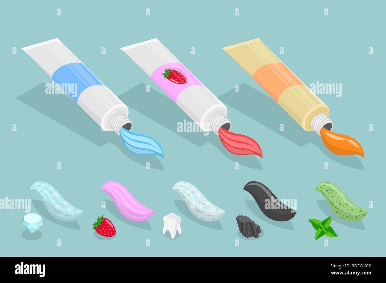 Toothpaste Boxing Flat 3D Isometric Flat Set of Toothpaste Of Different Tastes, Oral Hygiene ...