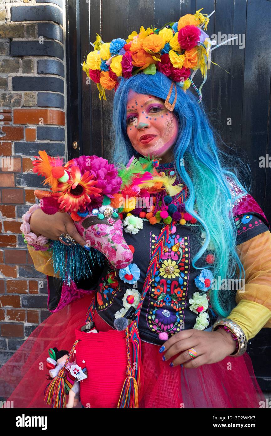 London, Columbia Road, Mexican  Day of the Dead celebration, All Saints Day, November 1st 2025. Stock Photo