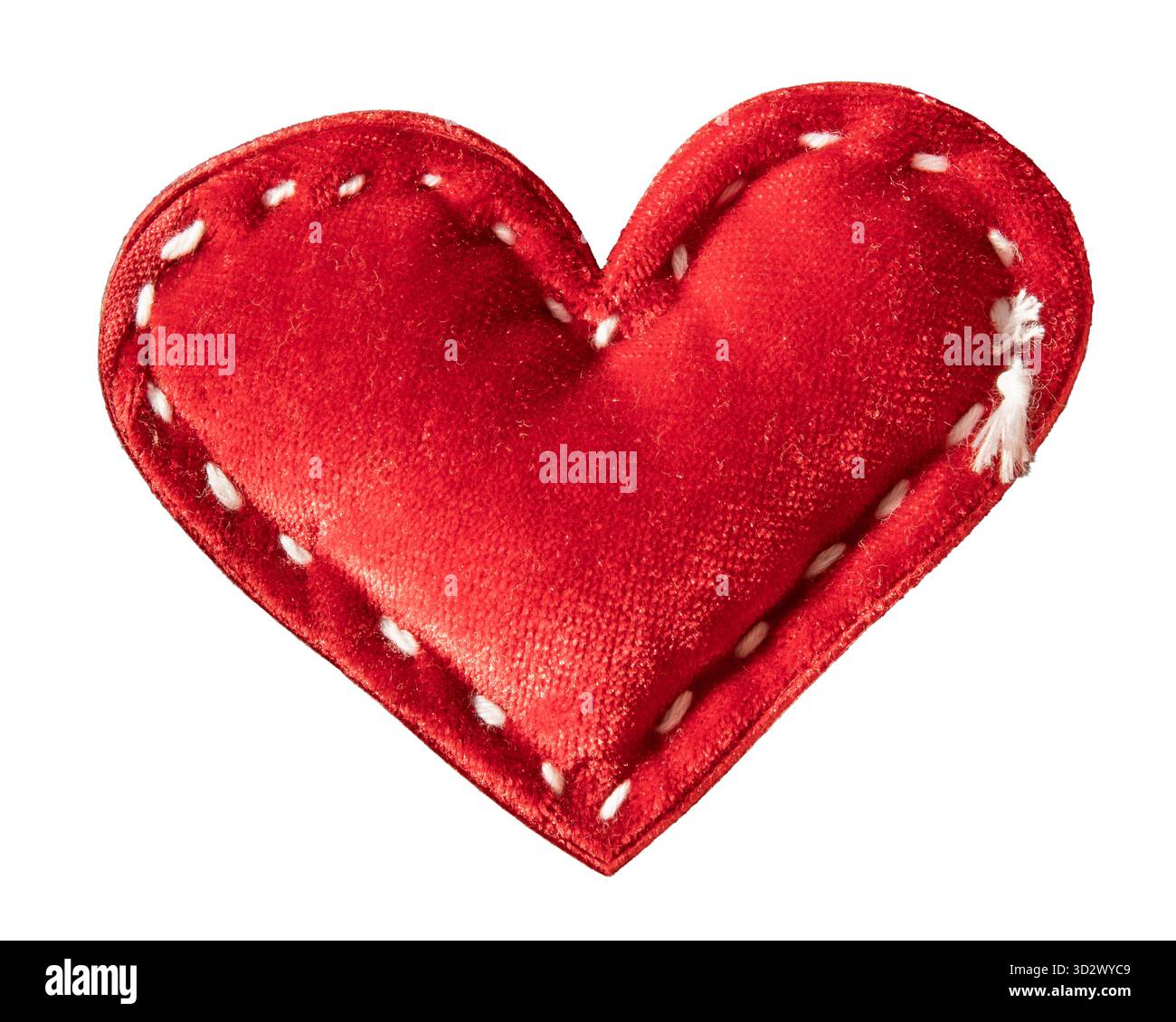 Handmade cloth red heart shape with imperfect stitches line isolated on white background with clipping path Stock Photo
