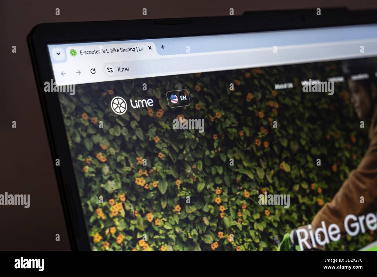 New York, USA - January 22, 2025: Lime website displayed on laptop screen promoting e-scooter and e-bike sharing services Stock Photo
