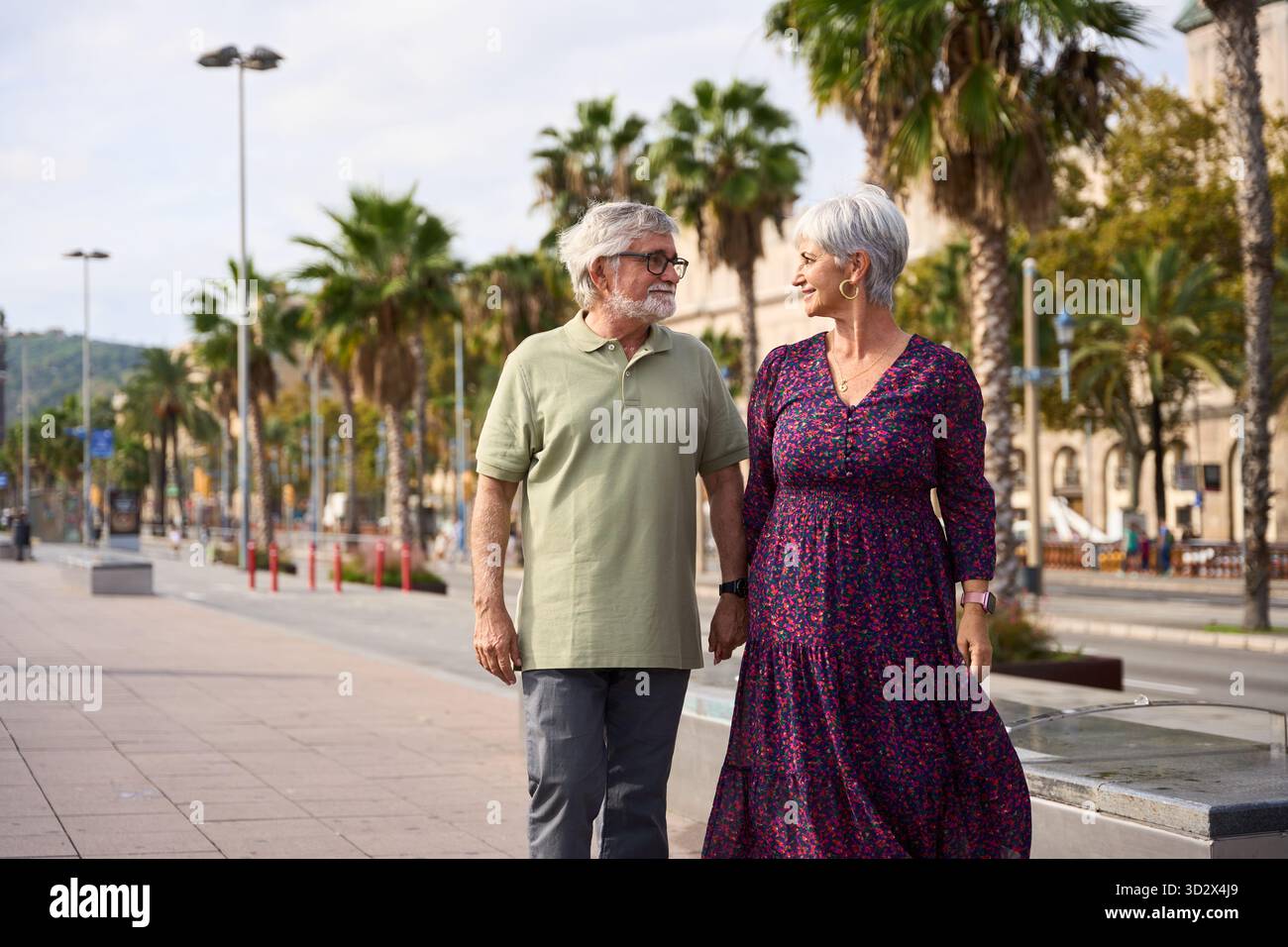 Senior couple walking hand in hand on city promenade Stock Photo - Alamy
