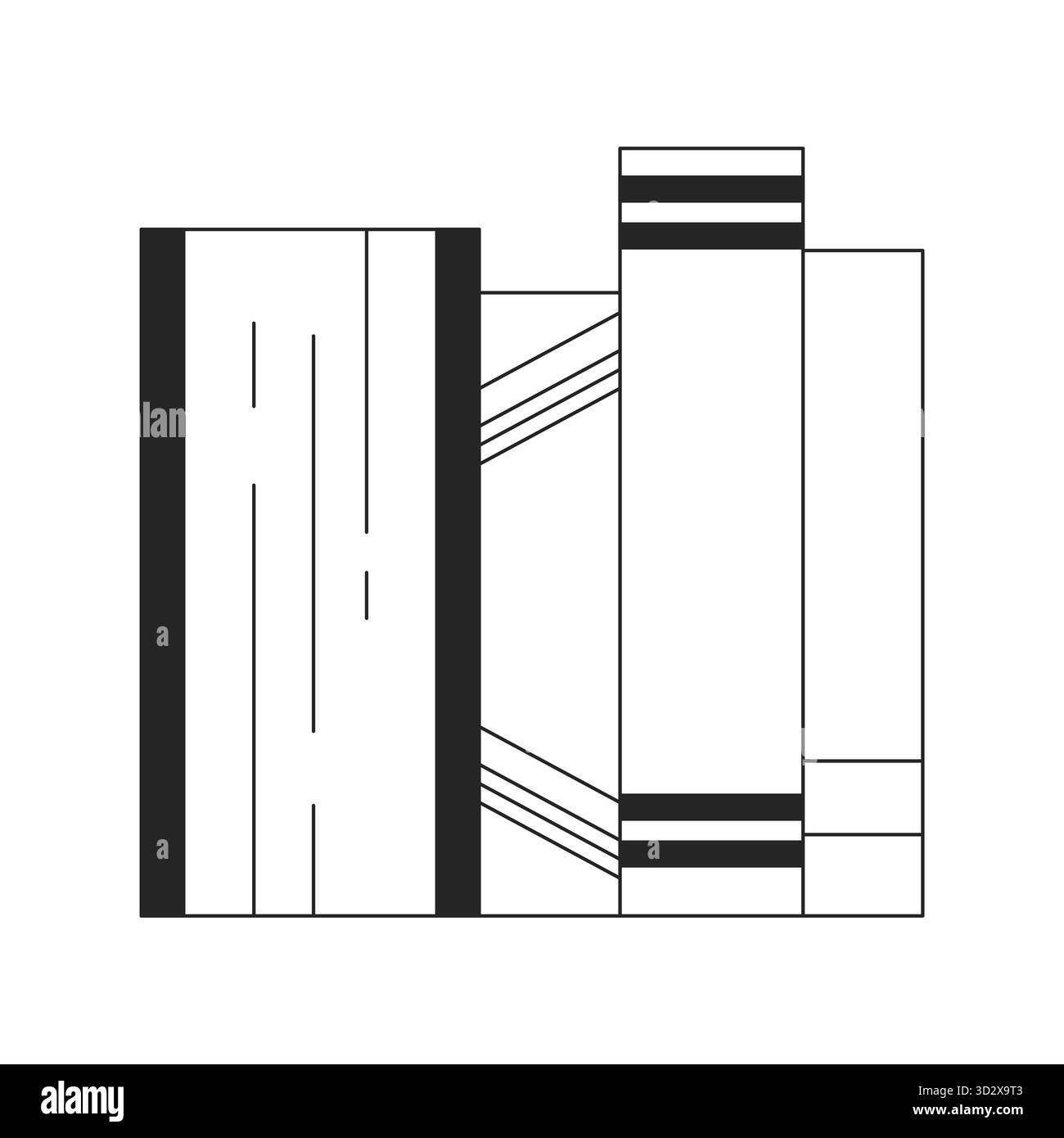 Upright books standing in row 2D line object Stock Vector