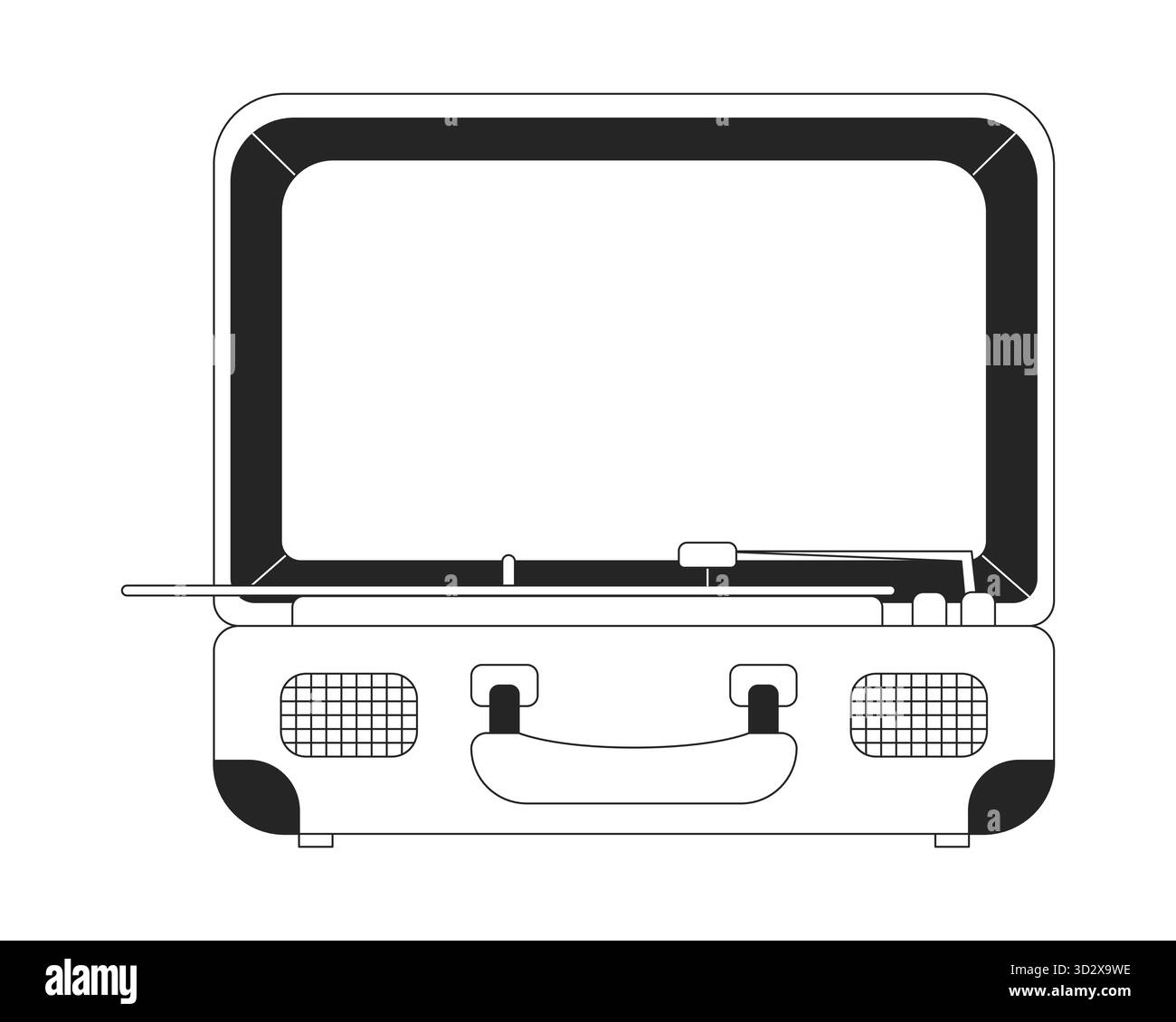 Vintage suitcase record player 2D line object Stock Vector