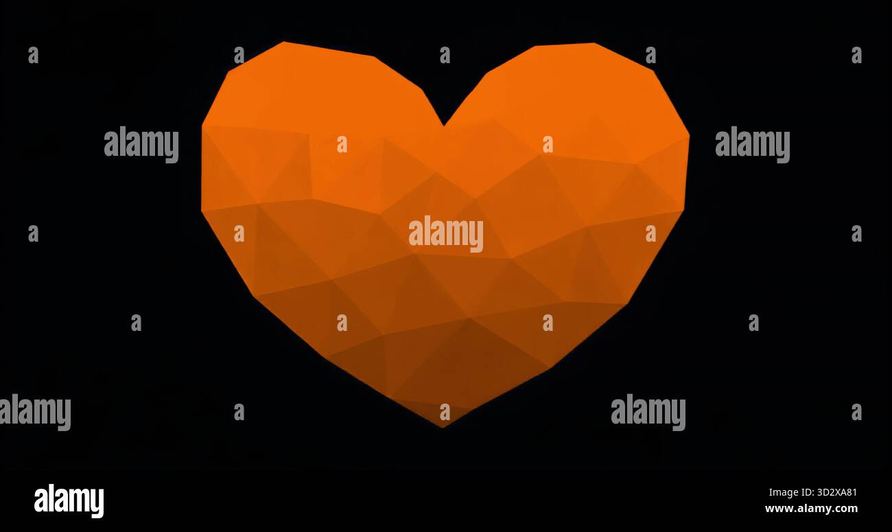 Floating low-poly orange heart hovering in digital void, with triangular facets adding depth Stock Photo