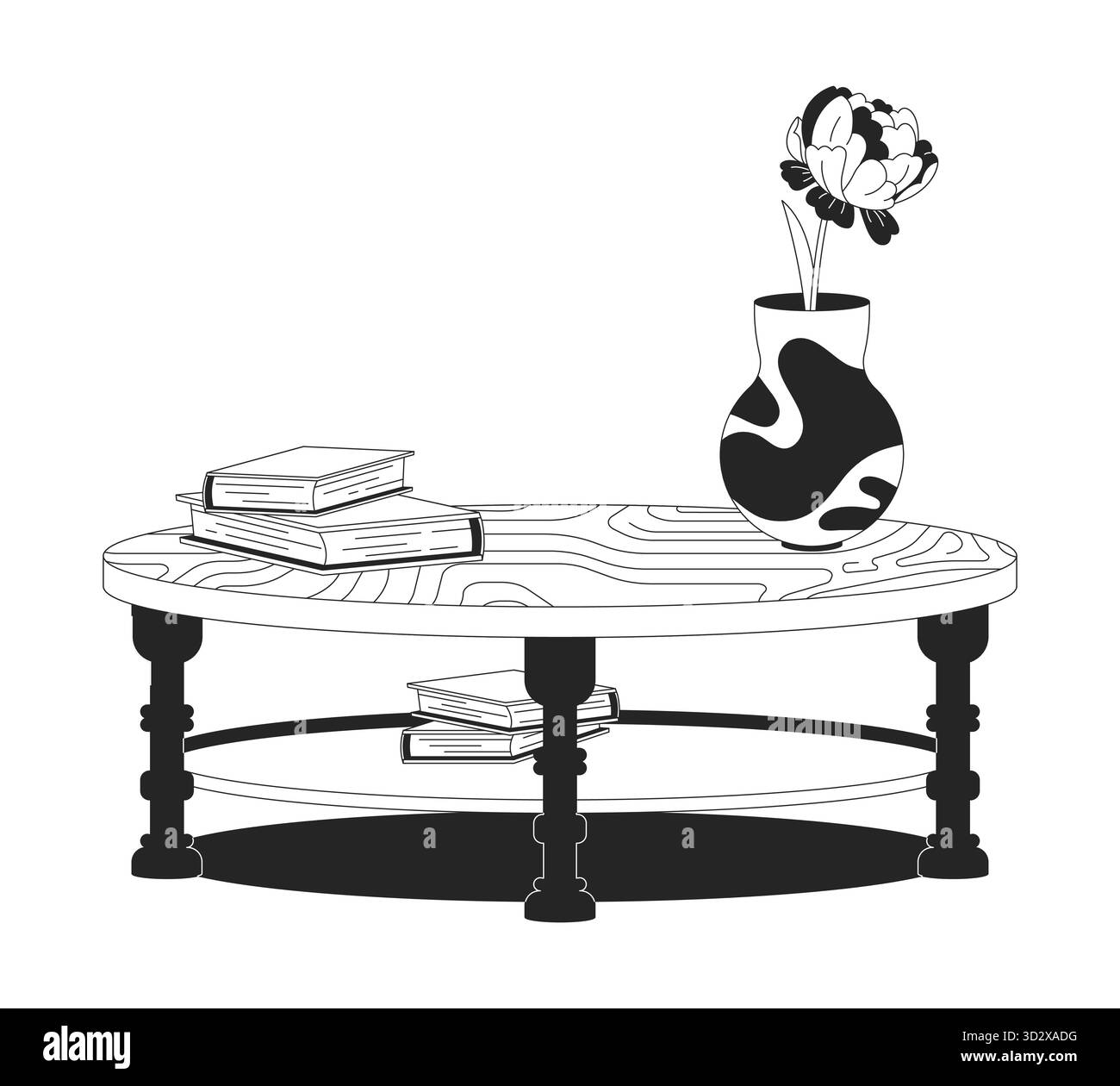 Coffee table styling with vase and books 2D line object Stock Vector