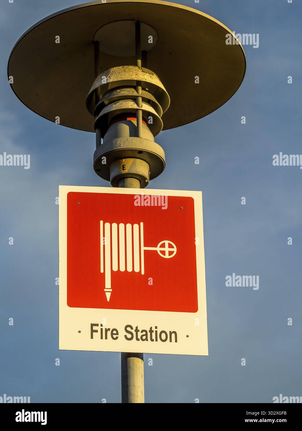 Fire Command Post Sign Fire station sign, red and white sign on a lamp post with illustration ...