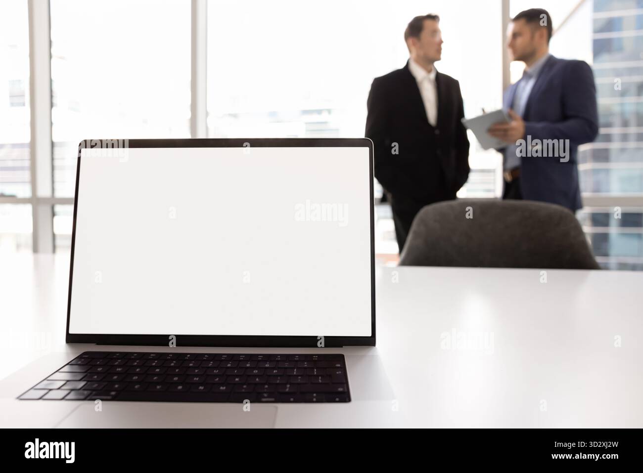 Open laptop with blank white copy space on screen Stock Photo