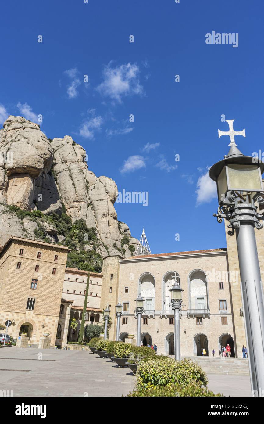 Sanctuary of Our Lady of Montserrat, place of worship on top of the mountain. Montserrat is a rock massif traditionally considered the most important Stock Photo