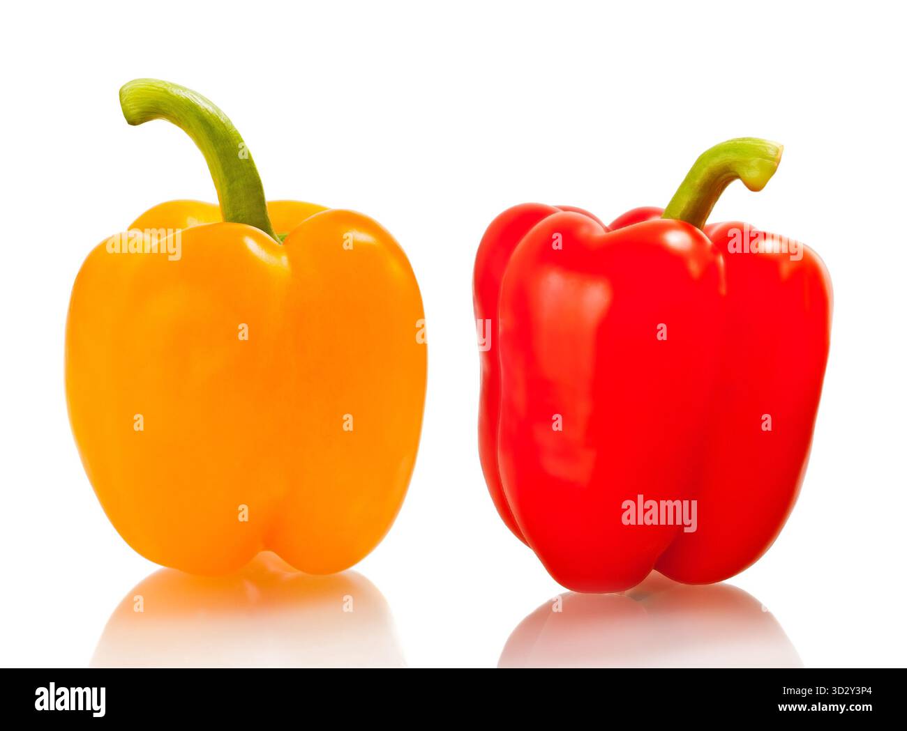 Red and yellow bell peppers isolated on white background Stock Photo