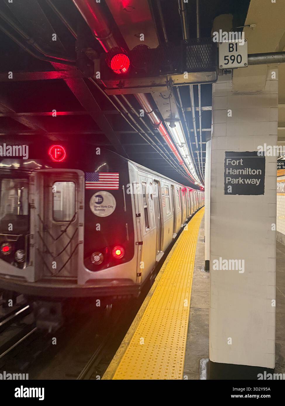 F Train R Train F Train in the Fort Hamilton Parkway Station in Brooklyn, New York ...