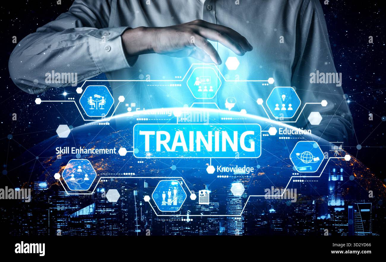 A digital training concept image featuring skill enhancement and ...