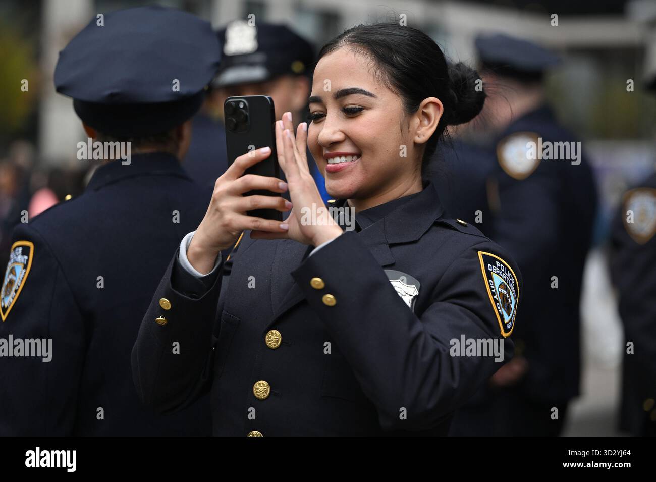 New York, USA. 03rd Nov, 2025. Newly sworn in NYPD Officers gather and ...