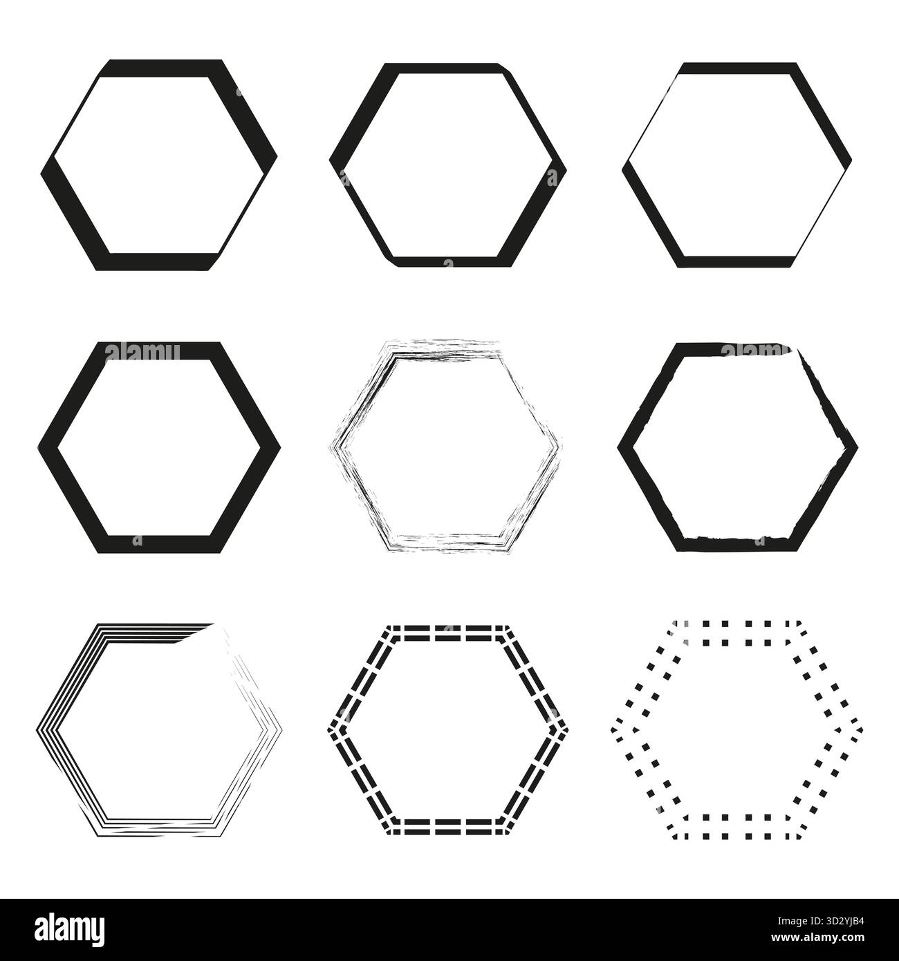 Six hexagon shapes. Geometric outline icons. Black element Vector ...