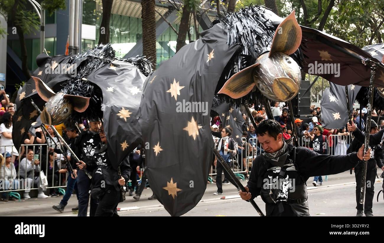 Batmen take part in a Day of the Dead parade in Mexico City, Mexico Stock Photo