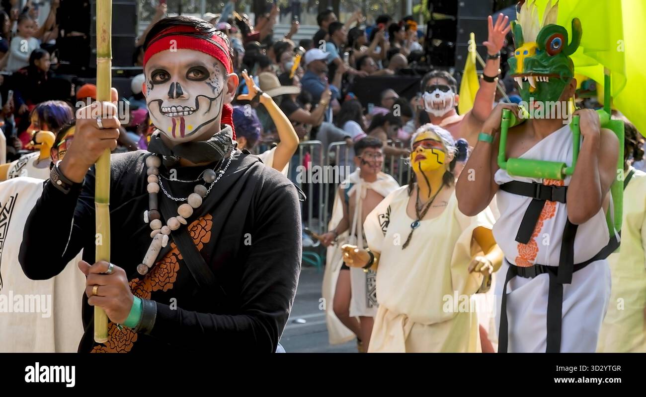 People Day of the Dead Days of the Dead Dia de los Muetios Dias de los Muertos parade parading Mexico City Ciudad de Mexico Mexico mexican religion re Stock Photo