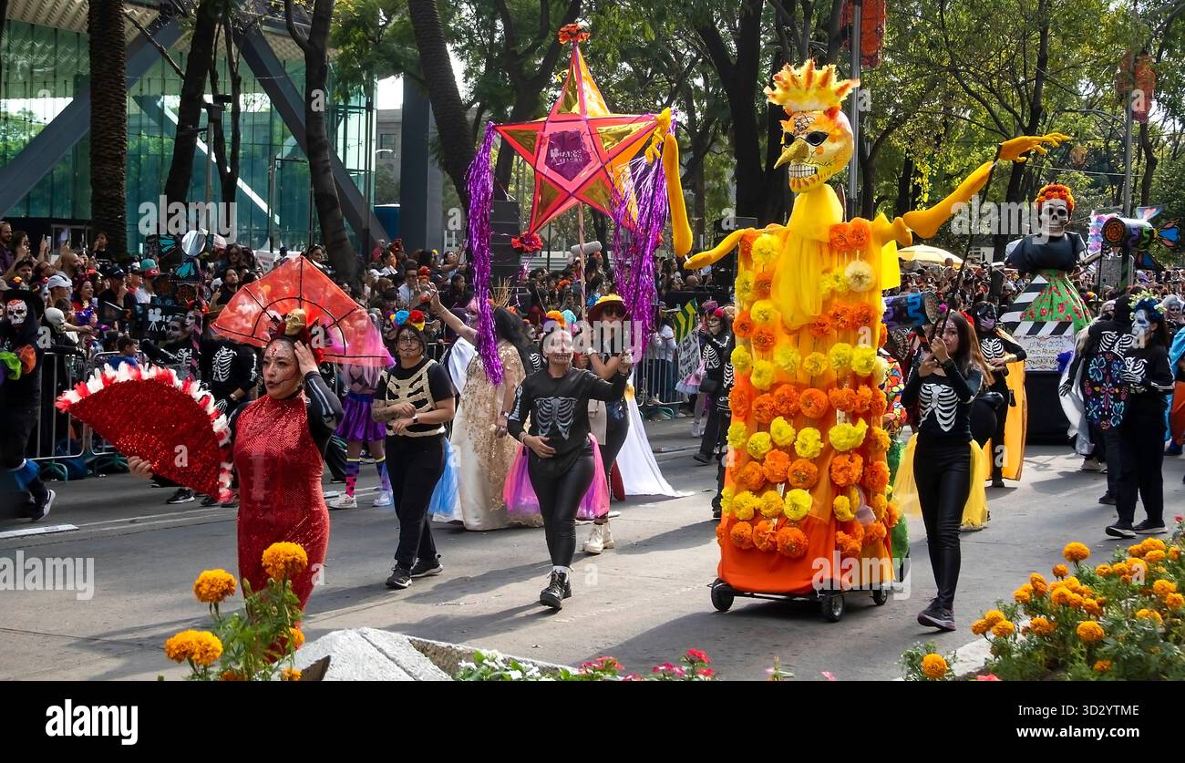 People take part in a Day of the Dead parade in Mexico City, Mexico Stock Photo