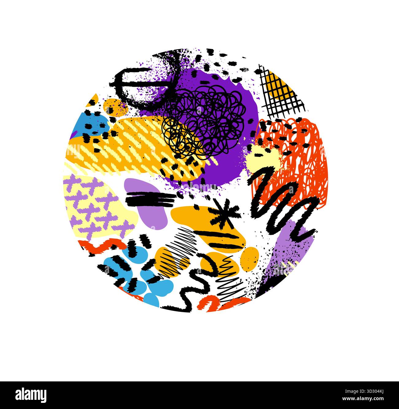Abstract circle made of colored decorative elements. hand drawn. Not AI ...