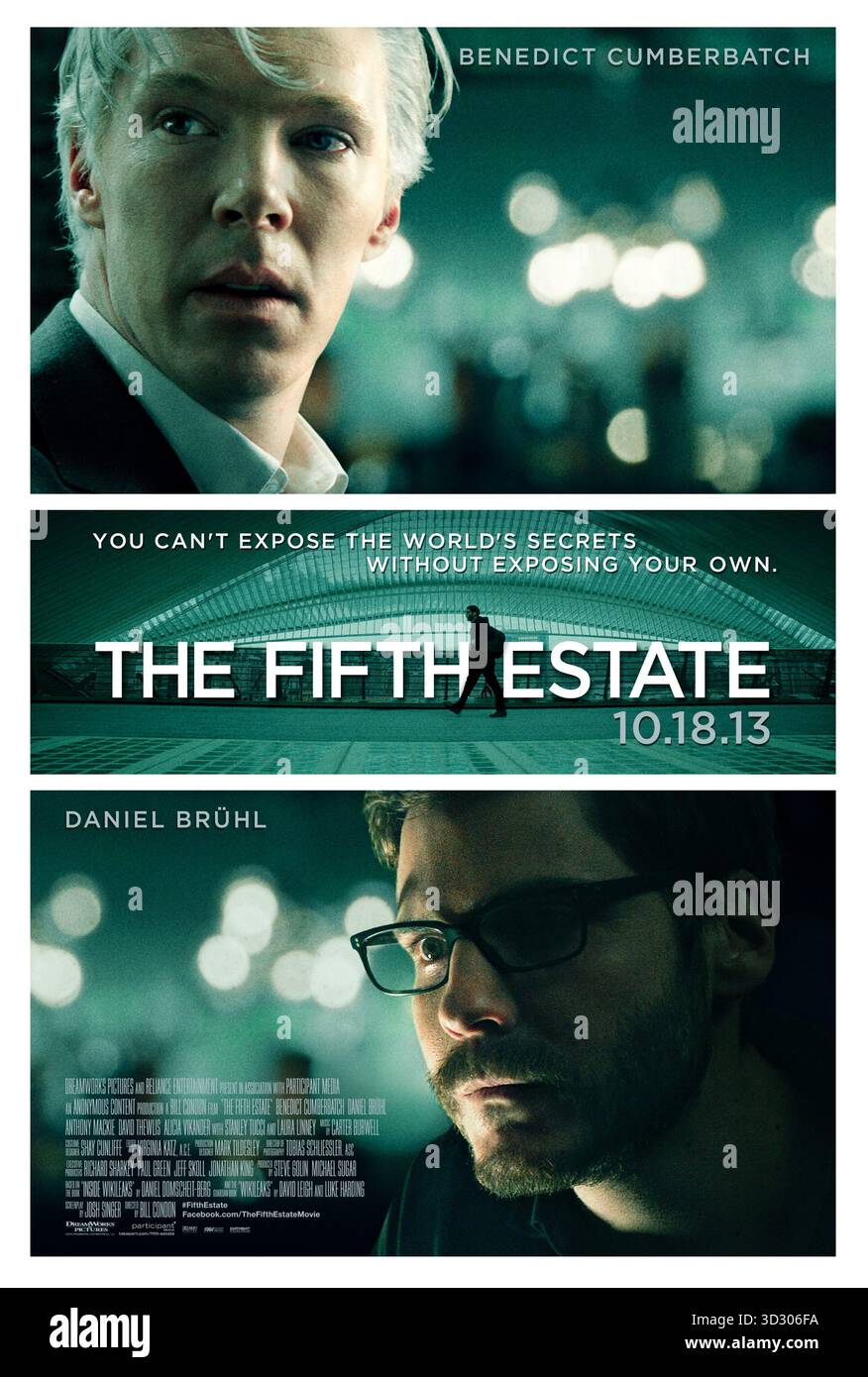 The Fifth Estate (2013) directed by Bill Condon and starring Benedict Cumberbatch, Daniel Brühl and Laura Linney. The rise of WikiLeaks brings two friends together to expose secrets, but their relationship and the world's trust in information unravel in the process. US one sheet poster EDITORIAL USE ONLY. Credit: BFA / Touchstone Pictures Stock Photo
