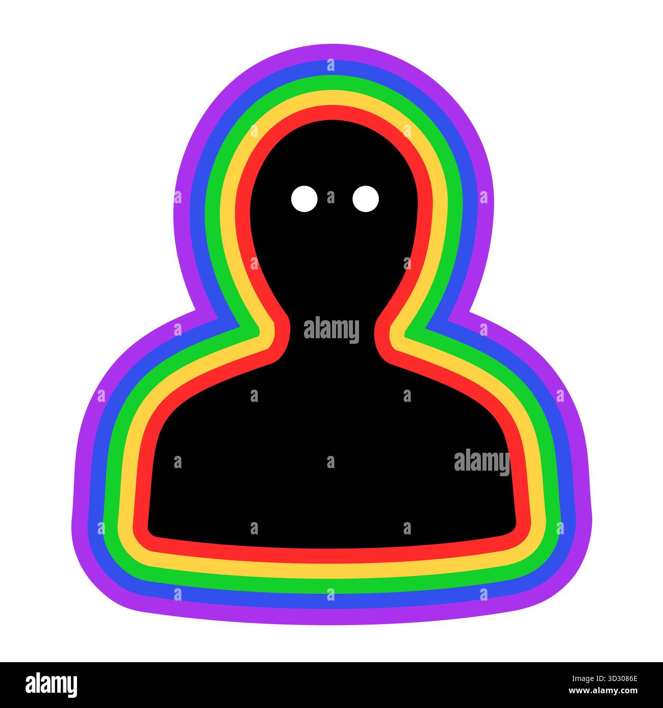 Human with radiating and emanating aura and colorful chakras around the head. Atmosphere surrounding person. Vector illustration isolated on white. Stock Photo