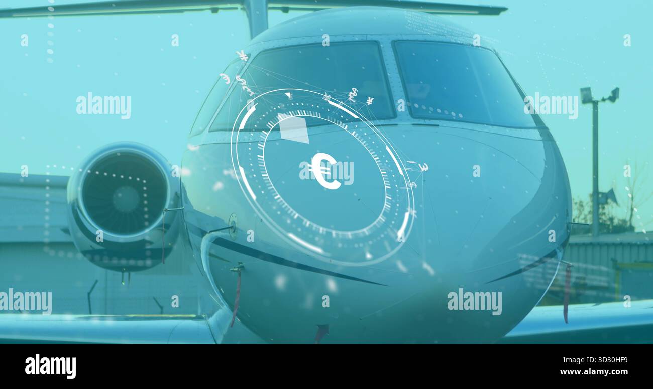 Featuring private jet nose and engine on airport tarmac, with HUD ...