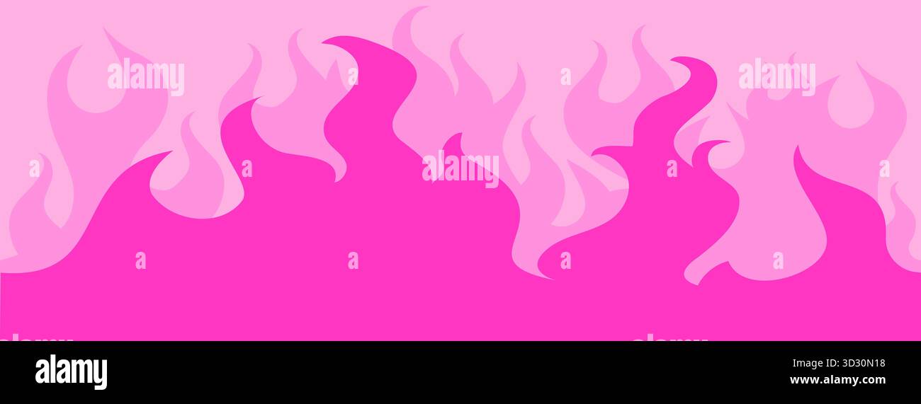 Pink flame seamless pattern in y2k aesthetic with heart elements Stock Vector