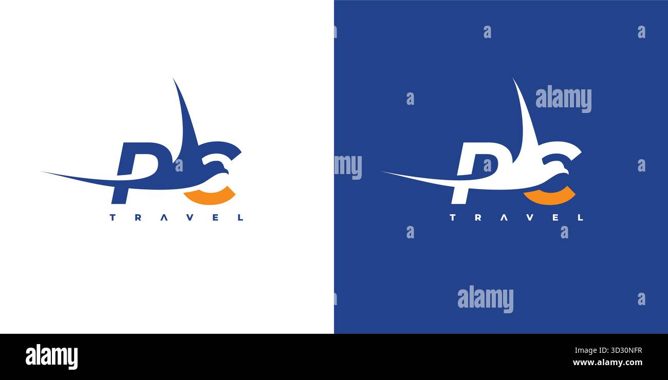 Modern and unique PC initial Travel logo design Stock Vector