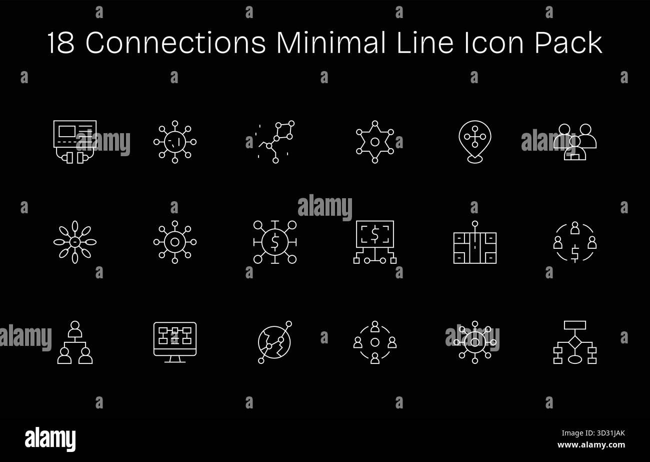 Set of 18 Minimal Line-style icons themed around Connections, crafted ...