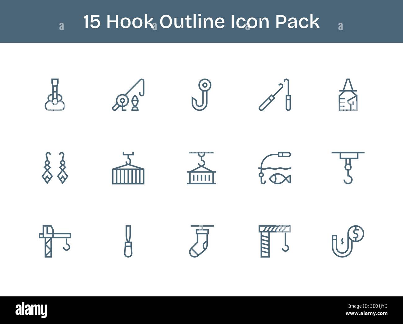 This set of 15 Outline icons captures Hook themes, perfect for tech and ...