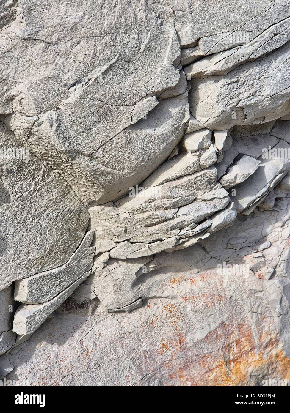 stone wall texture background. White rock formation in Bulgaria. Geological texture. White Cliffs. Natural cracks in light grey stone - Smartphone Captured Stock Image