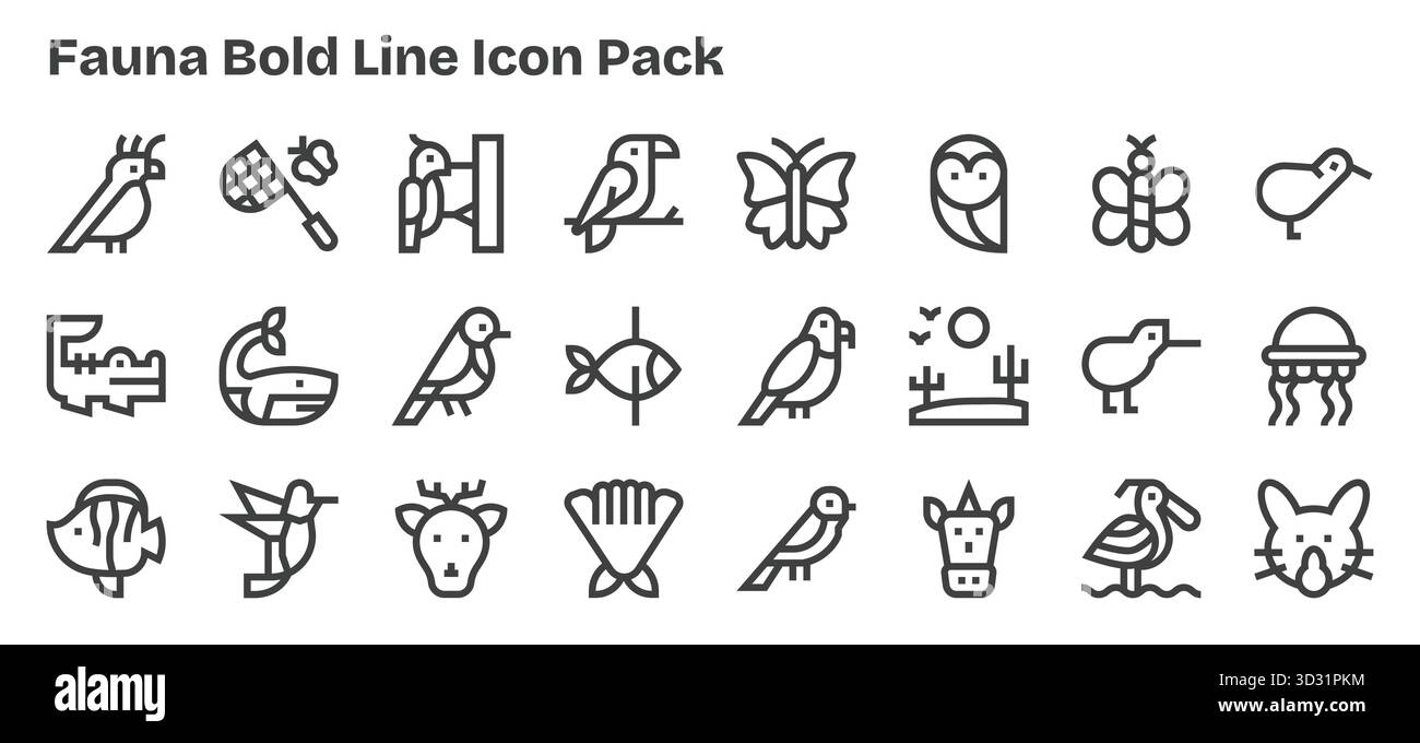 Vector pack with 24 Bold Outline icons inspired by Fauna, ideal for ...