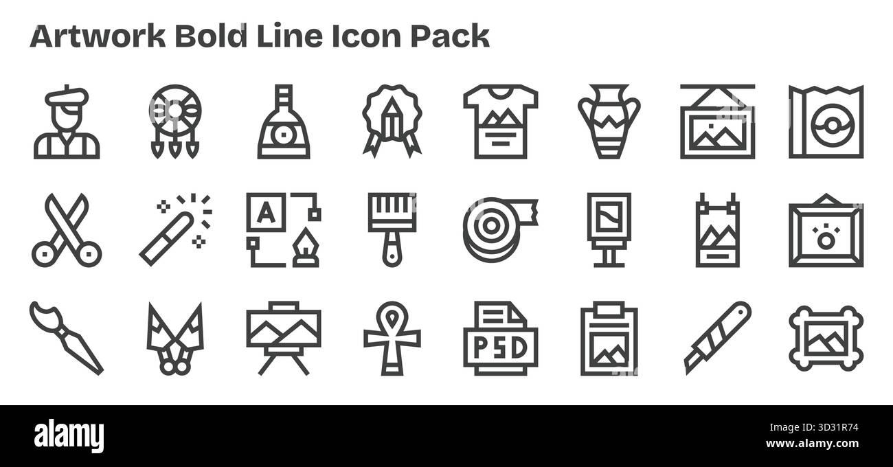 Collection of 24 Bold Outline-style vector icons for Artwork, designed ...