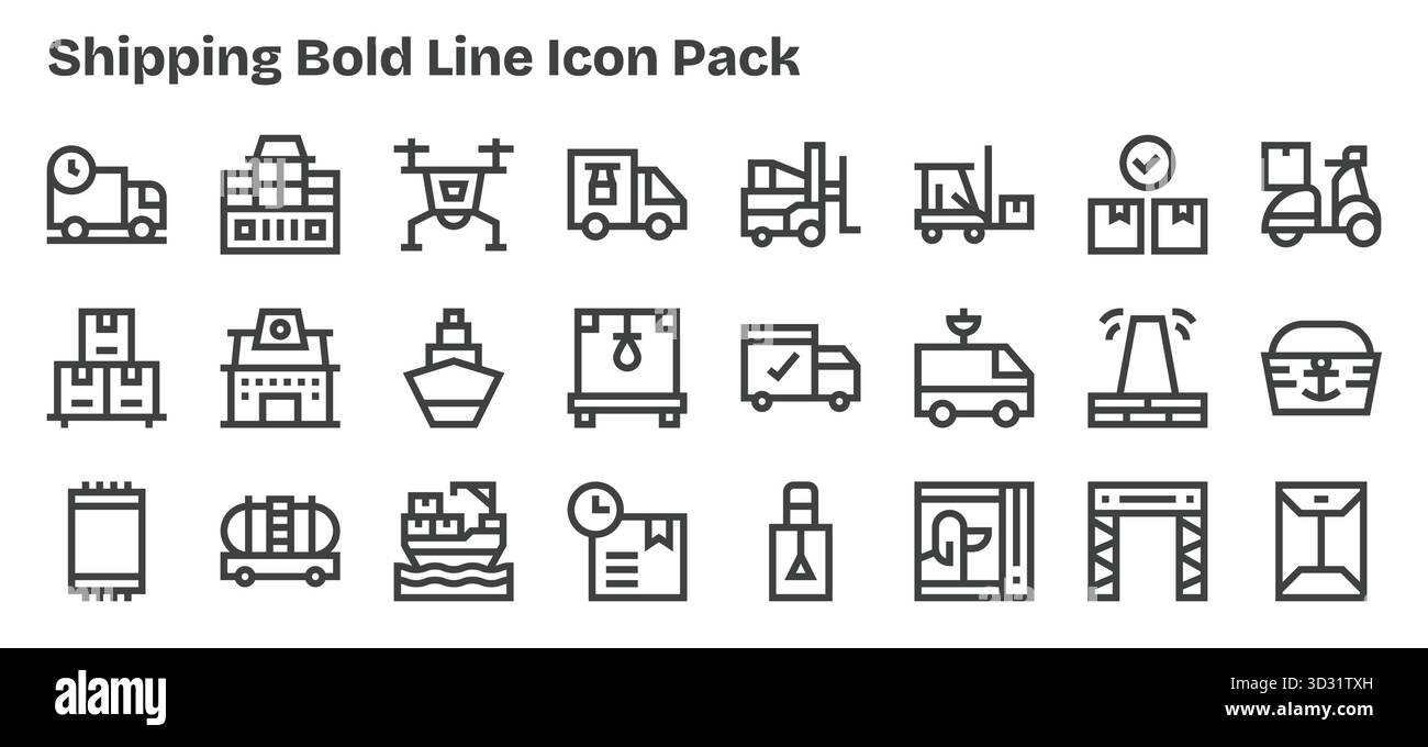 Collection of 24 Bold Outline-style vector icons for Shipping, designed ...