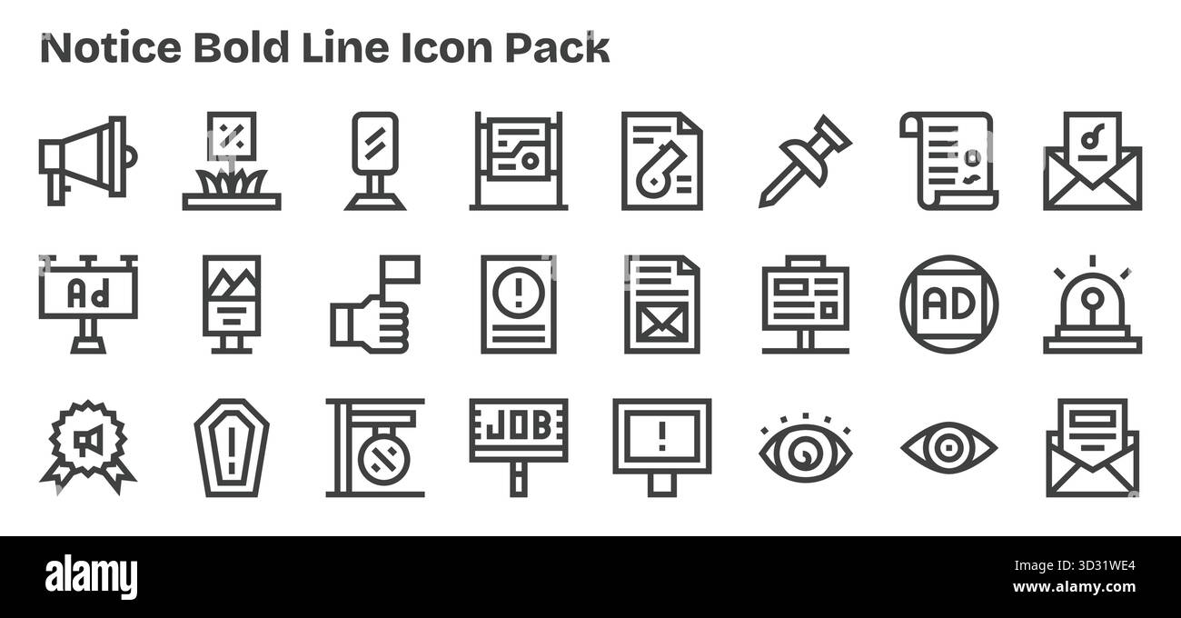 This Notice icon pack includes 24 Bold Outline vectors, perfect for ...