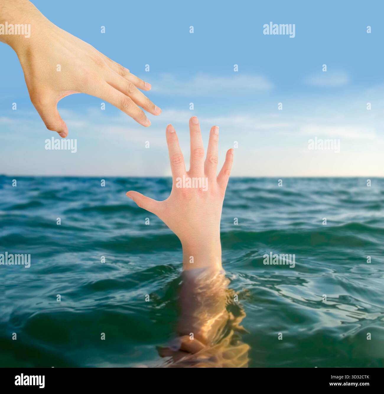 Woman Rescues Man hand man helps a woman drowning in the ocean and rescues her from death ...