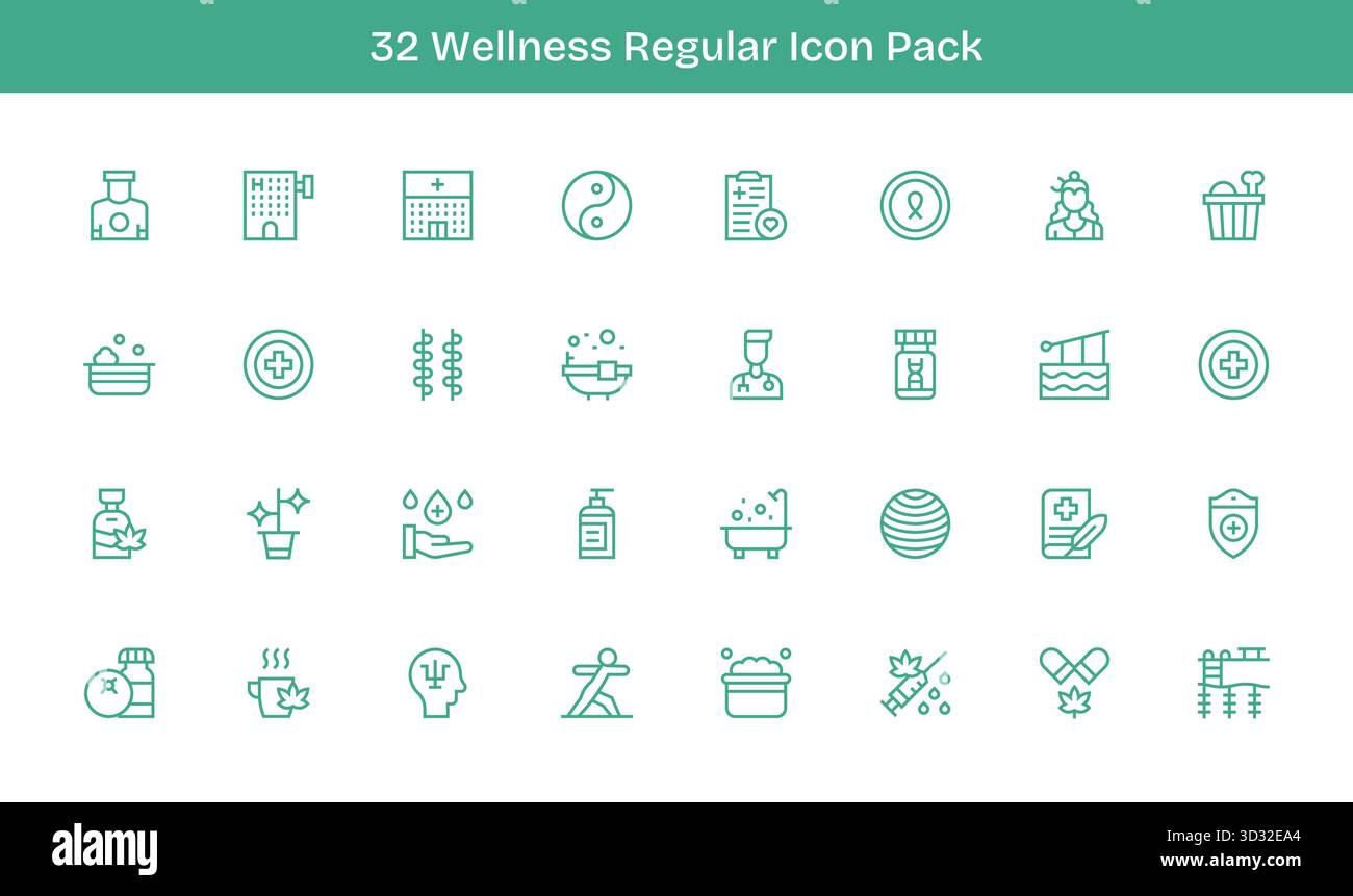 Collection of 32 Regular Line-style vector icons for Wellness, designed ...