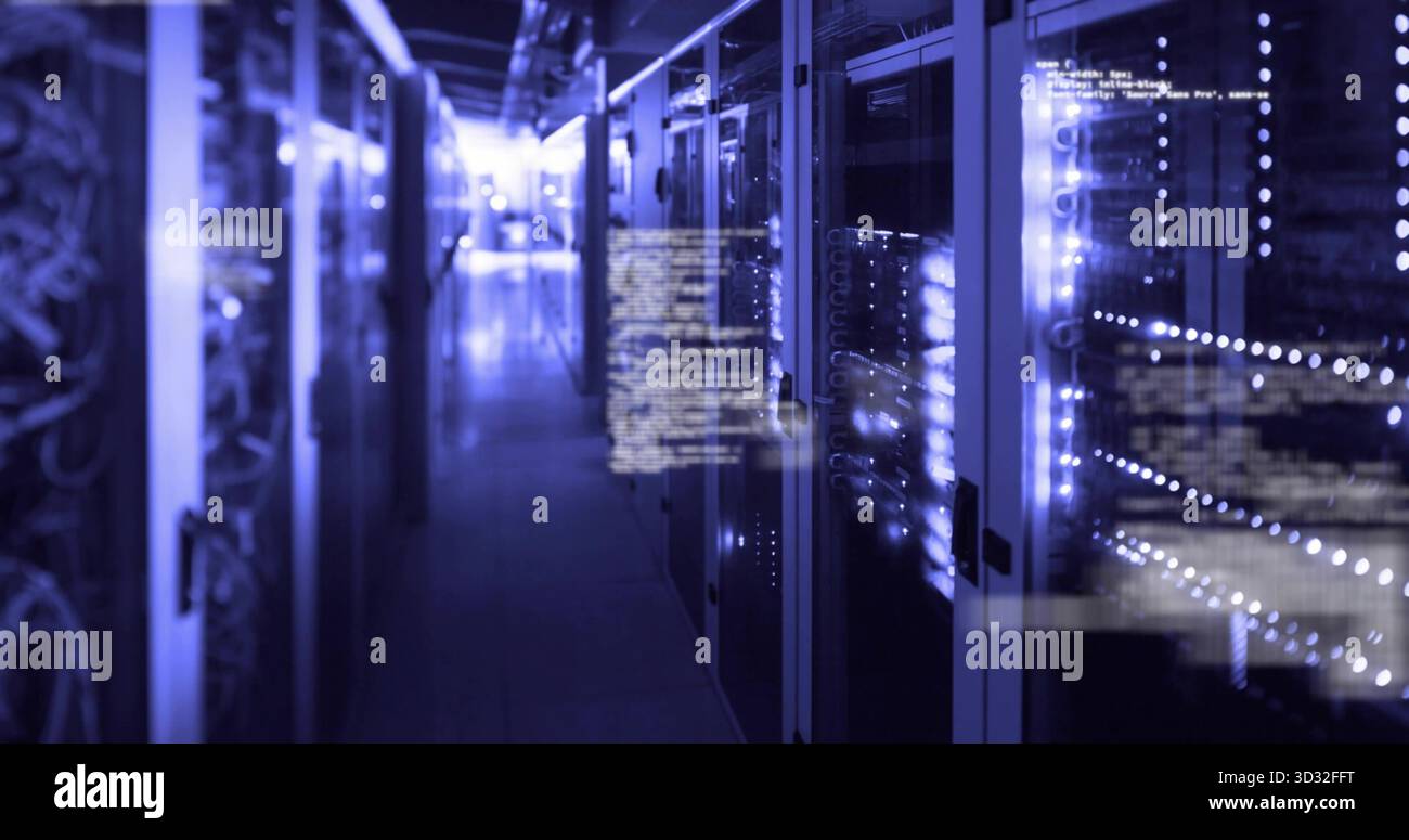 Displaying server racks with glass-door panels, LED lights, cables in ...