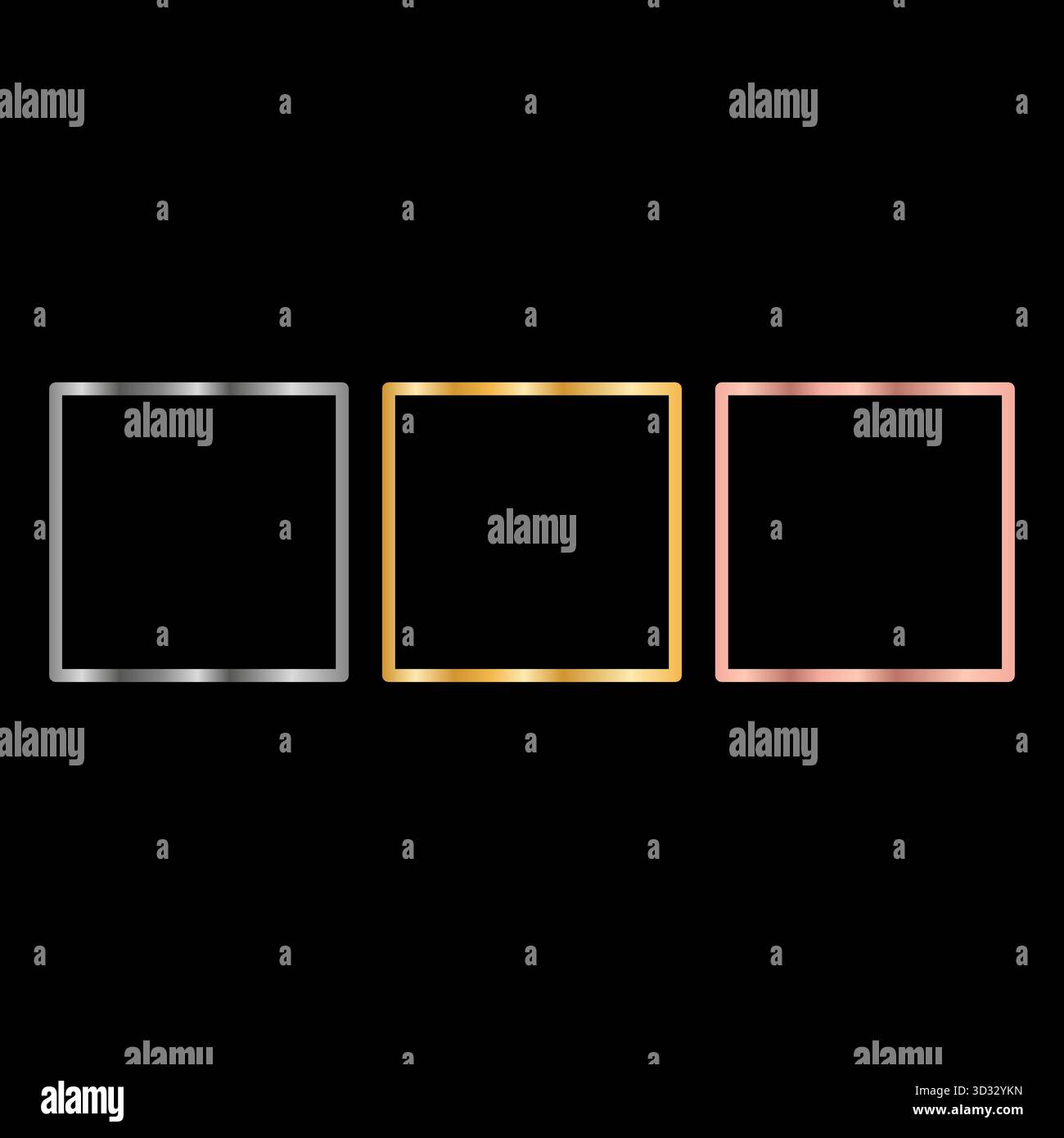 Square metallic frames. Silver gold copper. Border shapes Vector. Premium decoration elements Stock Vector