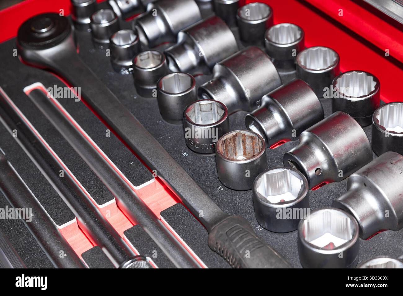 Professional set of socket wrenches with adapters. Stock Photo