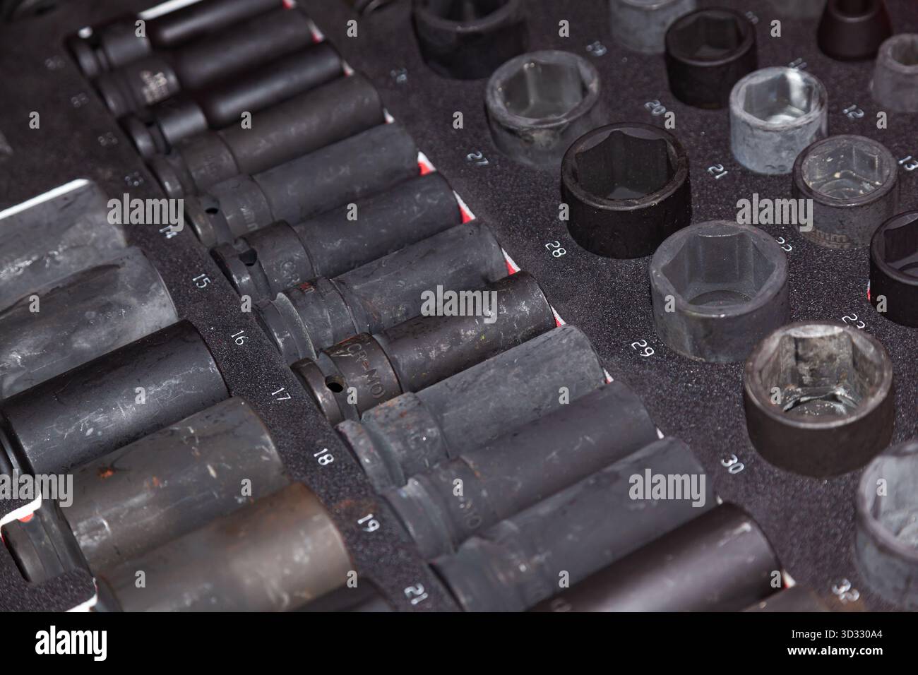 Professional set of socket wrenches with adapters. Stock Photo